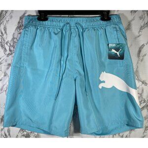 Puma Mens Large Blue Drawstring Swim Shorts With White Puma Logo